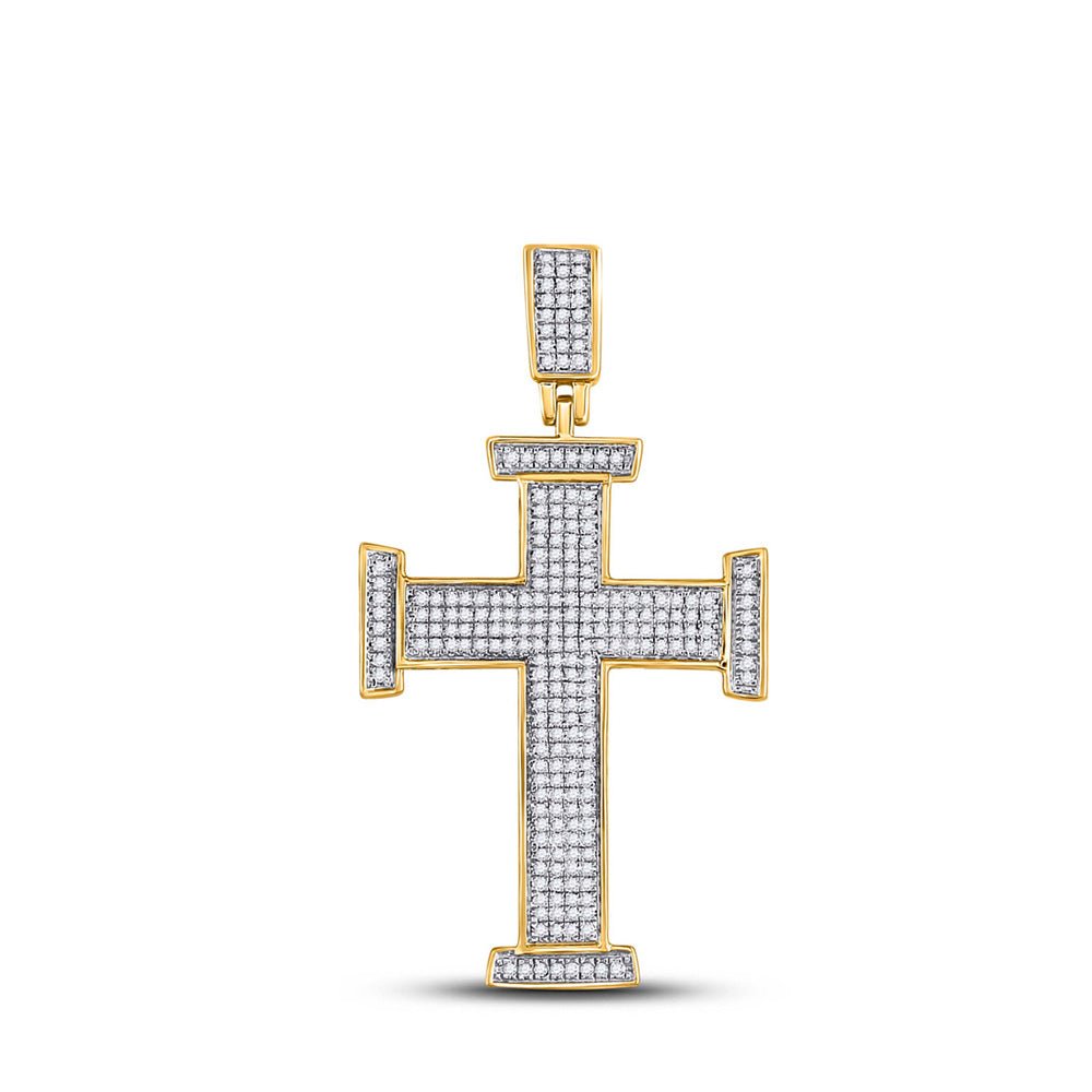 Men's Diamond Charm Pendant | 10kt Yellow Gold Mens Round Diamond Cross Charm Pendant 3/4 Cttw | Splendid Jewellery GND