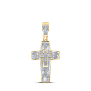 Men's Diamond Charm Pendant | 10kt Yellow Gold Mens Round Diamond Cross Charm Pendant 3/4 Cttw | Splendid Jewellery GND