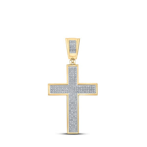 Men's Diamond Charm Pendant | 10kt Yellow Gold Mens Round Diamond Cross Charm Pendant 3/4 Cttw | Splendid Jewellery GND