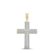Load image into Gallery viewer, 10kt Yellow Gold Mens Round Diamond Cross Charm Pendant 3/4 Cttw | Dazzling Diamond Delight Top view from the 10Kt Yellow Gold Mens Round Diamond Cross Charm Pendant 3 4 Cttwpin212349 collection by Splendid Jewellery