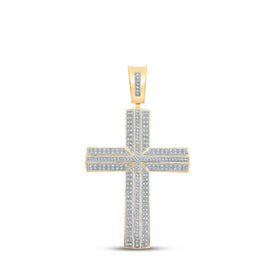 10kt Yellow Gold Mens Round Diamond Cross Charm Pendant 3/4 Cttw | Dazzling Diamond Delight Top view from the 10Kt Yellow Gold Mens Round Diamond Cross Charm Pendant 3 4 Cttwpin212349 collection by Splendid Jewellery