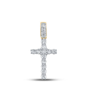 Men's Diamond Charm Pendant | 10kt Yellow Gold Mens Round Diamond Cross Charm Pendant 3/4 Cttw | Splendid Jewellery GND