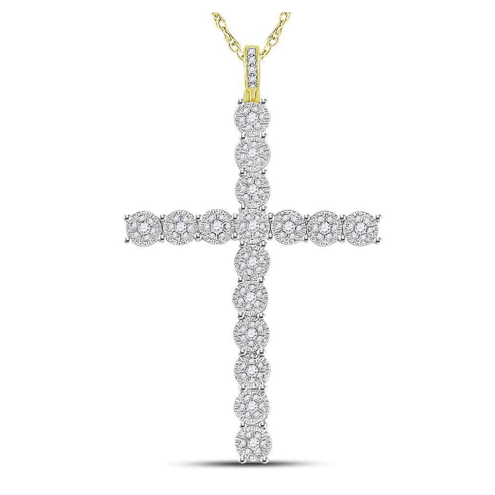 Men's Diamond Charm Pendant | 10kt Yellow Gold Mens Round Diamond Cross Charm Pendant 3/4 Cttw | Splendid Jewellery GND