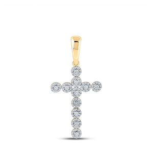 Men's Diamond Charm Pendant | 10kt Yellow Gold Mens Round Diamond Cross Charm Pendant 3/4 Cttw | Splendid Jewellery GND