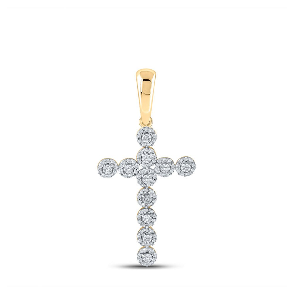 Men's Diamond Charm Pendant | 10kt Yellow Gold Mens Round Diamond Cross Charm Pendant 3/4 Cttw | Splendid Jewellery GND