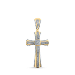 Men's Diamond Charm Pendant | 10kt Yellow Gold Mens Round Diamond Cross Charm Pendant 3/4 Cttw | Splendid Jewellery GND