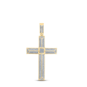 Men's Diamond Charm Pendant | 10kt Yellow Gold Mens Round Diamond Cross Charm Pendant 3/4 Cttw | Splendid Jewellery GND