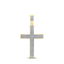 Load image into Gallery viewer, 10kt Yellow Gold Men&#39;s Round Diamond Cross Charm Pendant 3/4 Cttw - Exquisite Masculine Elegance Top view from the 10Kt Yellow Gold Mens Round Diamond Cross Charm Pendant 3 4 Cttwpin212347 collection by Splendid Jewellery