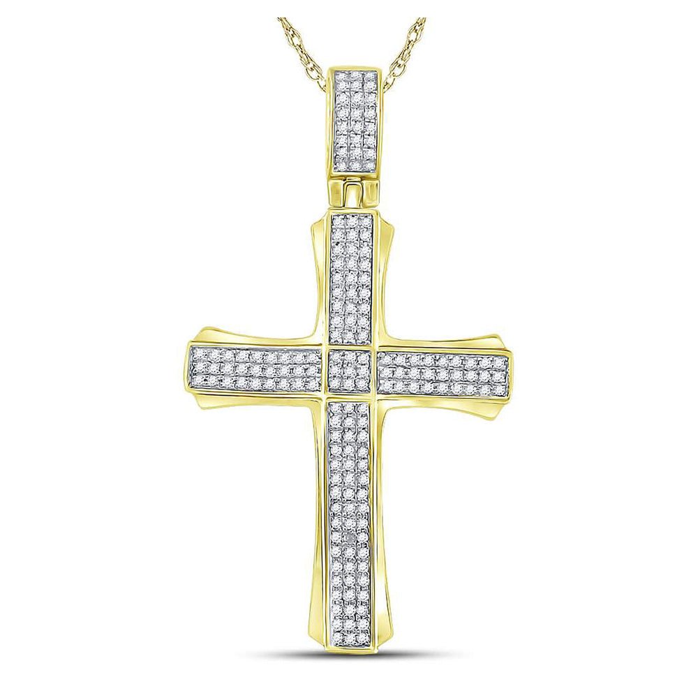 Men's Diamond Charm Pendant | 10kt Yellow Gold Mens Round Diamond Cross Charm Pendant 3/8 Cttw | Splendid Jewellery GND