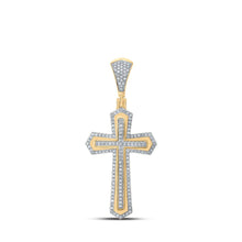 Load image into Gallery viewer, Majestic 10kt Yellow Gold Men's Diamond Cross Charm Pendant - 3/8 Cttw Top view from the 10Kt Yellow Gold Mens Round Diamond Cross Charm Pendant 3 8 Cttwpin215207 collection by Splendid Jewellery