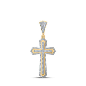 Majestic 10kt Yellow Gold Men's Diamond Cross Charm Pendant - 3/8 Cttw Top view from the 10Kt Yellow Gold Mens Round Diamond Cross Charm Pendant 3 8 Cttwpin215207 collection by Splendid Jewellery