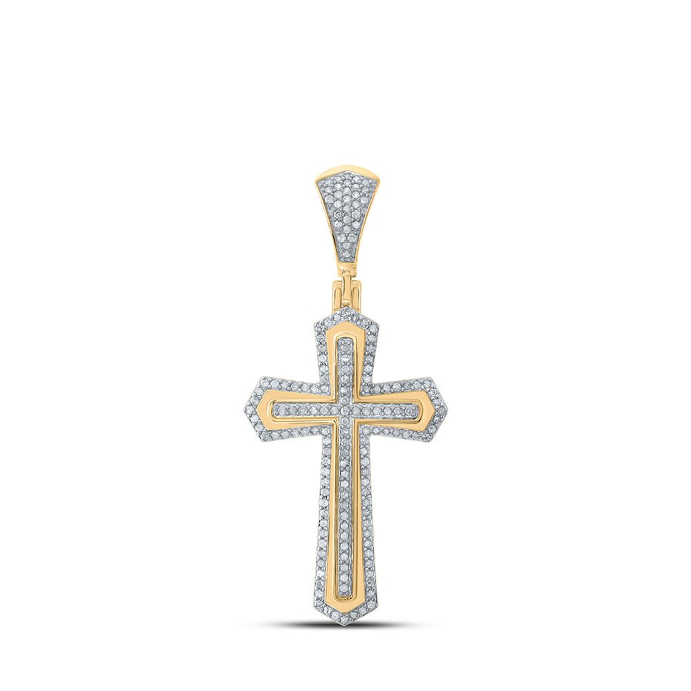 Men's Diamond Charm Pendant | 10kt Yellow Gold Mens Round Diamond Cross Charm Pendant 3/8 Cttw | Splendid Jewellery GND