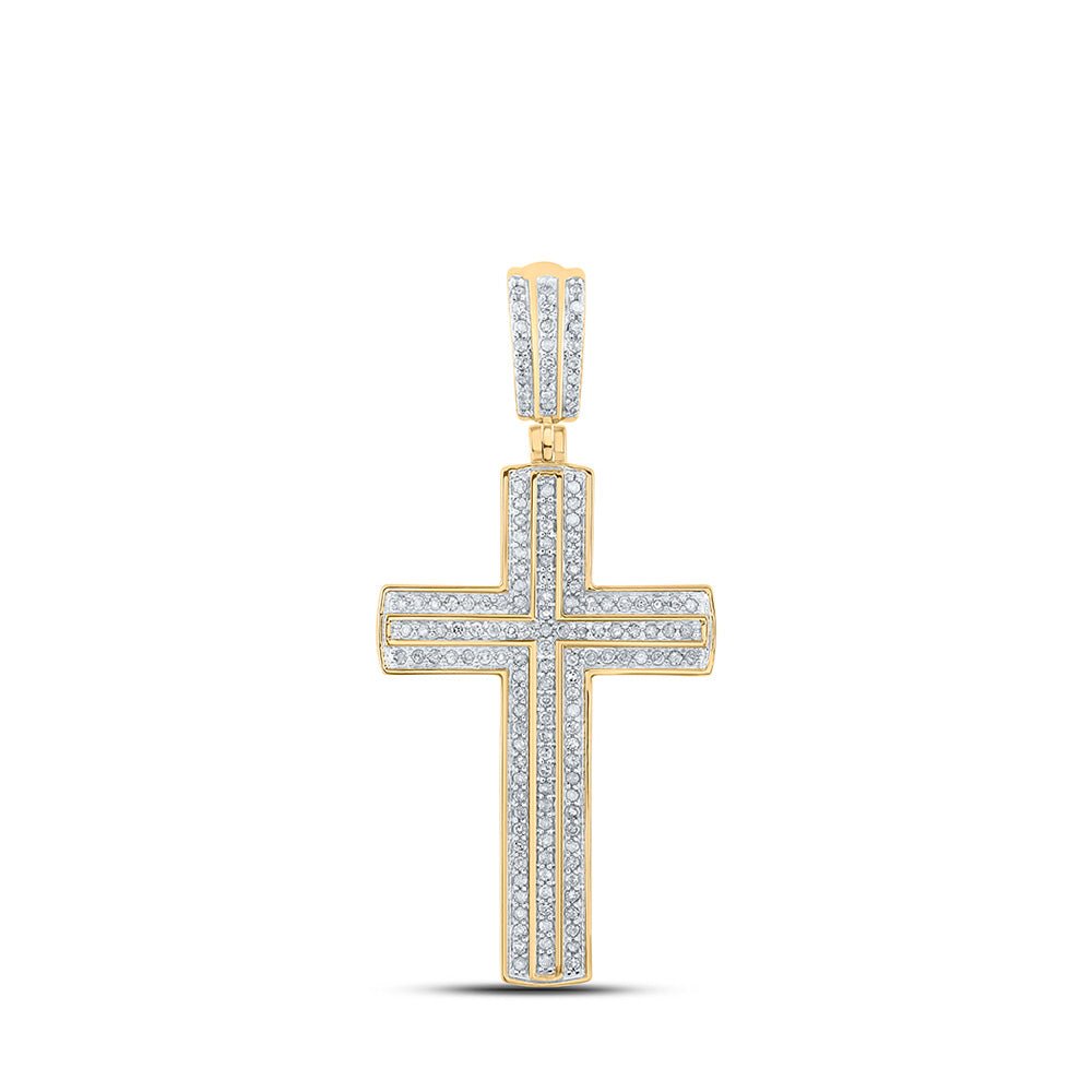 Men's Diamond Charm Pendant | 10kt Yellow Gold Mens Round Diamond Cross Charm Pendant 3/8 Cttw | Splendid Jewellery GND