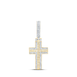 Men's Diamond Charm Pendant | 10kt Yellow Gold Mens Round Diamond Cross Charm Pendant 3/8 Cttw | Splendid Jewellery GND