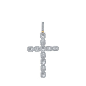 Men's Diamond Charm Pendant | 10kt Yellow Gold Mens Round Diamond Cross Charm Pendant 4-1/4 Cttw | Splendid Jewellery GND