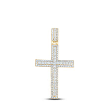 Load image into Gallery viewer, 10kt Yellow Gold Men's Round Diamond Cross Charm Pendant - A Dazzling Symbol of Faith and Style Top view from the 10Kt Yellow Gold Mens Round Diamond Cross Charm Pendant 4 1 4 Cttwpin211919 collection by Splendid Jewellery