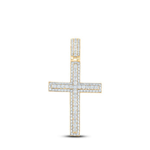 Men's Diamond Charm Pendant | 10kt Yellow Gold Mens Round Diamond Cross Charm Pendant 4-1/4 Cttw | Splendid Jewellery GND