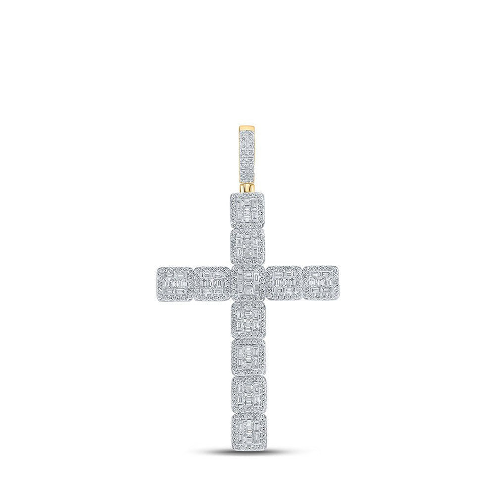 Men's Diamond Charm Pendant | 10kt Yellow Gold Mens Round Diamond Cross Charm Pendant 4-5/8 Cttw | Splendid Jewellery GND