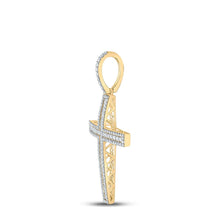 Load image into Gallery viewer, 10kt Yellow Gold Men's Diamond Cross Charm Pendant - 4 Cttw | Splendid Jewellery Side view from the 10Kt Yellow Gold Mens Round Diamond Cross Charm Pendant 4 Cttwpin289337 collection by Splendid Jewellery
