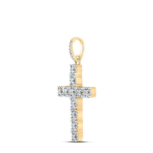 Men's Diamond Charm Pendant | 10kt Yellow Gold Mens Round Diamond Cross Charm Pendant 5/8 Cttw | Splendid Jewellery GND