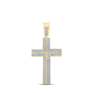 Men's Diamond Charm Pendant | 10kt Yellow Gold Mens Round Diamond Cross Charm Pendant 5/8 Cttw | Splendid Jewellery GND