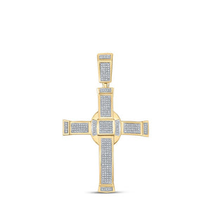 Men's Diamond Charm Pendant | 10kt Yellow Gold Mens Round Diamond Cross Charm Pendant 7/8 Cttw | Splendid Jewellery GND