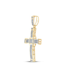 Load image into Gallery viewer, 10kt Yellow Gold Men's Round Diamond Cross Charm Pendant - 7/8 Cttw - Splendid Jewellery Side view from the 10Kt Yellow Gold Mens Round Diamond Cross Charm Pendant 7 8 Cttwpin89553 collection by Splendid Jewellery