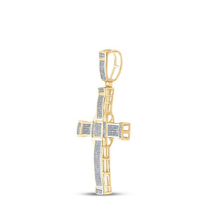 Men's Diamond Charm Pendant | 10kt Yellow Gold Mens Round Diamond Cross Charm Pendant 7/8 Cttw | Splendid Jewellery GND