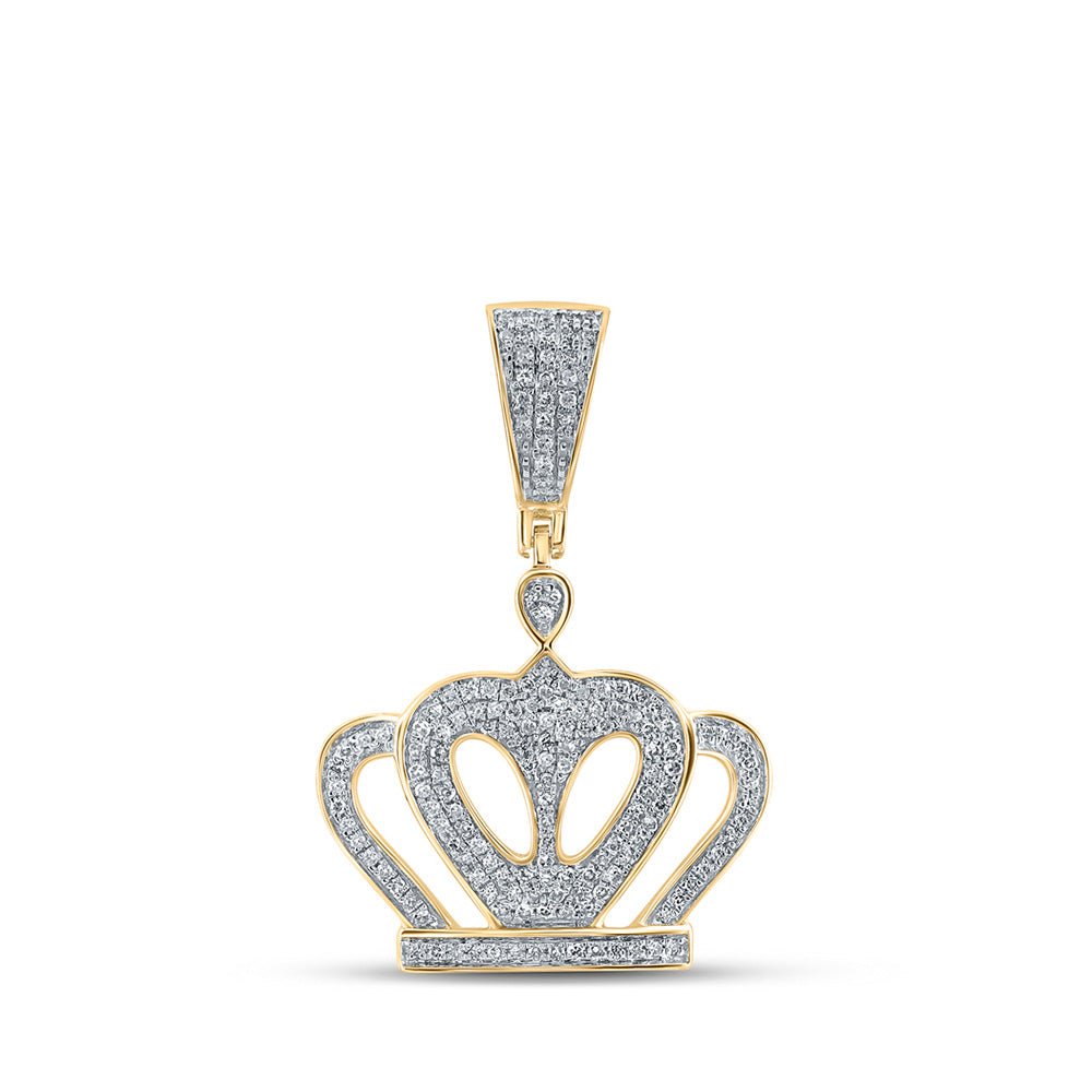 Men's Diamond Charm Pendant | 10kt Yellow Gold Mens Round Diamond Crown Charm Pendant 1/2 Cttw | Splendid Jewellery GND