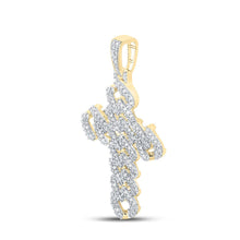 Load image into Gallery viewer, 10kt Yellow Gold Men's Round Diamond Cuban Link Cross Charm Pendant - Captivating Diamond Delight Side view from the 10Kt Yellow Gold Mens Round Diamond Cuban Link Cross Charm Pendant 1 3 4 Cttwpin289476 collection by Splendid Jewellery
