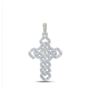 Men's Diamond Charm Pendant | 10kt Yellow Gold Mens Round Diamond Cuban Link Cross Charm Pendant 1-3/4 Cttw | Splendid Jewellery GND