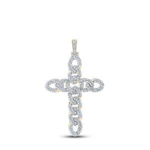 Men's Diamond Charm Pendant | 10kt Yellow Gold Mens Round Diamond Cuban Link Cross Charm Pendant 3 Cttw | Splendid Jewellery GND