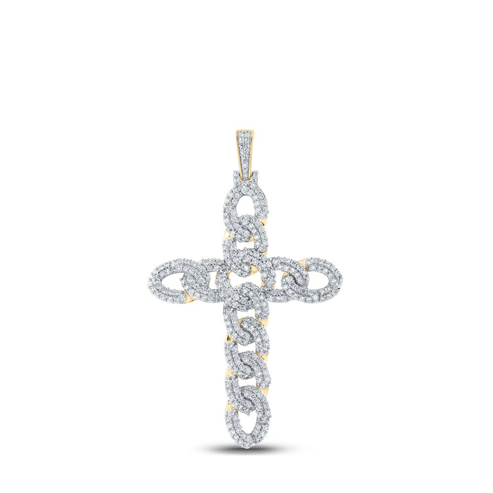 Men's Diamond Charm Pendant | 10kt Yellow Gold Mens Round Diamond Cuban Link Cross Charm Pendant 3 Cttw | Splendid Jewellery GND