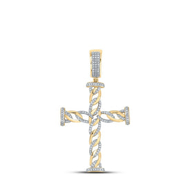 10kt Yellow Gold Men's Round Diamond Cuban Link Cross Charm Pendant - 3/8 Cttw | Splendid Jewellery Top view from the 10Kt Yellow Gold Mens Round Diamond Cuban Link Cross Charm Pendant 3 8 Cttwpin289161 collection by Splendid Jewellery