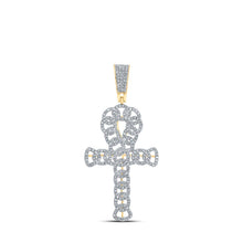 Load image into Gallery viewer, 10kt Yellow Gold Men&#39;s Round Diamond Curb Ankh Cross Charm Pendant - Exquisite Elegance Top view from the 10Kt Yellow Gold Mens Round Diamond Curb Ankh Cross Charm Pendant 3 4 Cttwpin218808 collection by Splendid Jewellery
