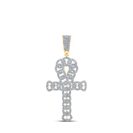 10kt Yellow Gold Men's Round Diamond Curb Ankh Cross Charm Pendant - Exquisite Elegance Top view from the 10Kt Yellow Gold Mens Round Diamond Curb Ankh Cross Charm Pendant 3 4 Cttwpin218808 collection by Splendid Jewellery