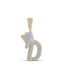 Load image into Gallery viewer, 10kt Yellow Gold Men's Diamond D Crown Letter Charm Pendant Top view from the 10Kt Yellow Gold Mens Round Diamond D Crown Letter Charm Pendant 1 1 5 Cttwpin218922 collection by Splendid Jewellery