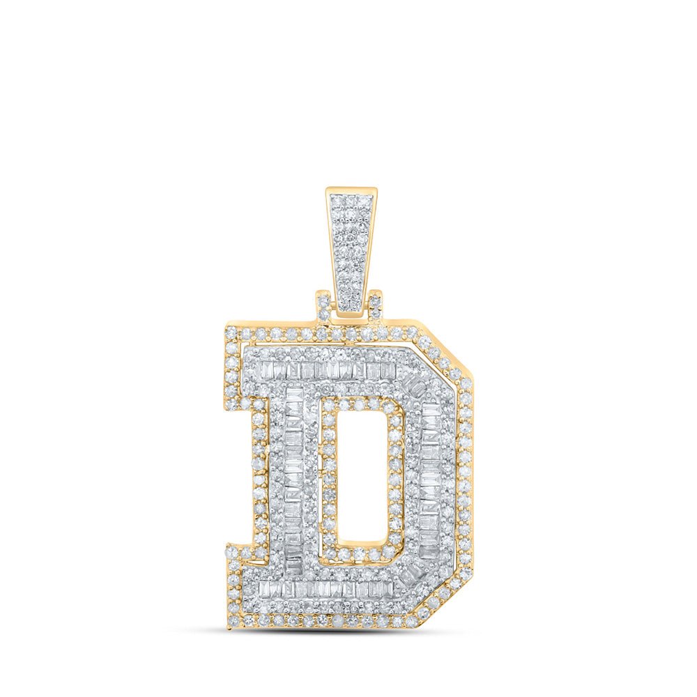 Men's Diamond Charm Pendant | 10kt Yellow Gold Mens Round Diamond D Initial Letter Charm Pendant 1 Cttw | Splendid Jewellery GND