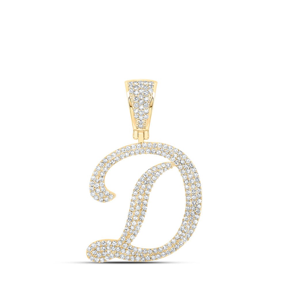 Men's Diamond Charm Pendant | 10kt Yellow Gold Mens Round Diamond D Initial Letter Charm Pendant 1 Cttw | Splendid Jewellery GND