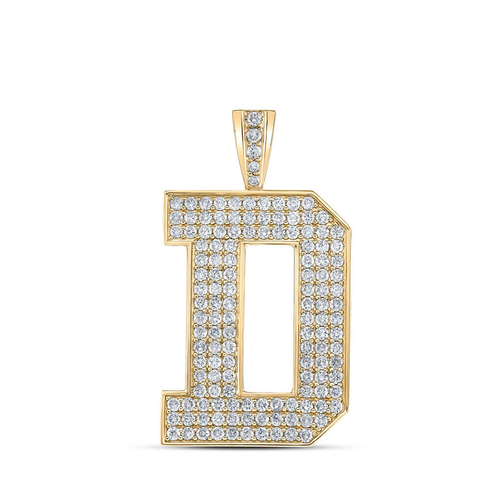 Men's Diamond Charm Pendant | 10kt Yellow Gold Mens Round Diamond D Initial Letter Charm Pendant 2-3/8 Cttw | Splendid Jewellery GND