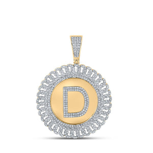 Men's Diamond Charm Pendant | 10kt Yellow Gold Mens Round Diamond D Letter Charm Pendant 1-1/4 Cttw | Splendid Jewellery GND