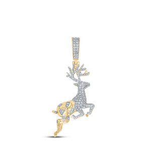 Men's Diamond Charm Pendant | 10kt Yellow Gold Mens Round Diamond Deer Animal Charm Pendant 1-1/5 Cttw | Splendid Jewellery GND