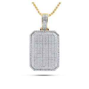 Men's Diamond Charm Pendant | 10kt Yellow Gold Mens Round Diamond Dog Tag Charm Pendant 1-3/4 Cttw | Splendid Jewellery GND