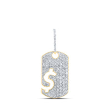 Load image into Gallery viewer, 10kt Yellow Gold Men's Round Diamond Dogtag Dollar Sign Charm Pendant - 1-1/3 Cttw | Splendid Jewellery product  Top View from Splendid Jewellery