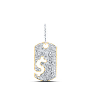 Men's Diamond Charm Pendant | 10kt Yellow Gold Mens Round Diamond Dogtag Dollar Sign Charm Pendant 1-1/3 Cttw | Splendid Jewellery GND