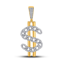 Load image into Gallery viewer, 10kt Yellow Gold Men&#39;s Round Diamond Dollar Sign Charm Pendant 1/2 Cttw - Luxurious Splendor product  Top View from Splendid Jewellery