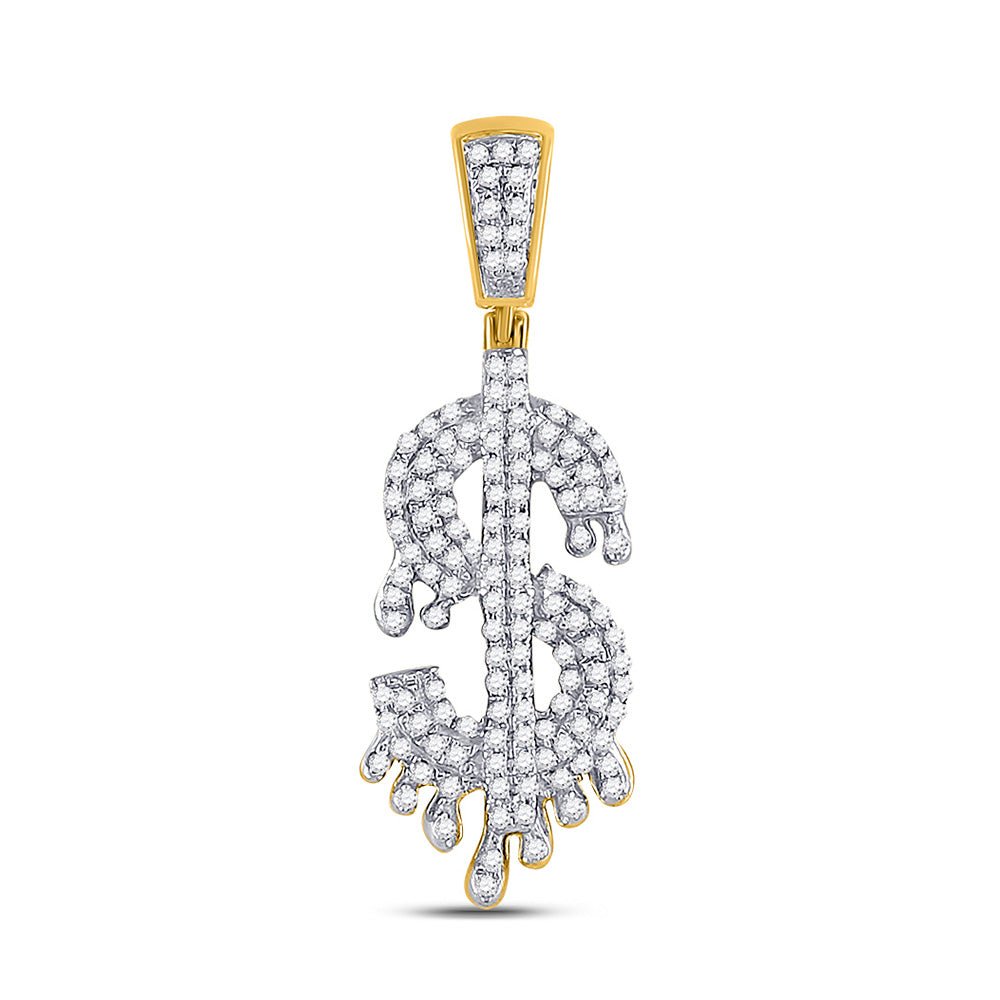 Men's Diamond Charm Pendant | 10kt Yellow Gold Mens Round Diamond Dollar-Sign Charm Pendant 3/8 Cttw | Splendid Jewellery GND