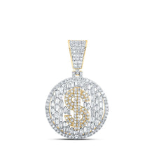 Load image into Gallery viewer, 10kt Yellow Gold Men's Round Diamond Dollar Sign Circle Charm Pendant 1-1/2 Cttw | Splendid Jewellery product  Top View from Splendid Jewellery