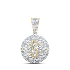 10kt Yellow Gold Men's Round Diamond Dollar Sign Circle Charm Pendant 1-1/2 Cttw | Splendid Jewellery product  Top View from Splendid Jewellery