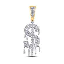 Load image into Gallery viewer, 10kt Yellow Gold Men&#39;s Round Diamond Dollar Sign Dripping Charm Pendant - Captivating Elegance product  Top View from Splendid Jewellery